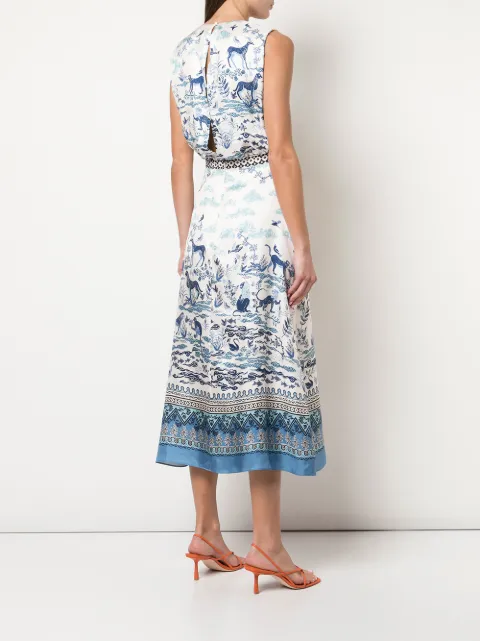 Saloni Fleur porcelain print midi dress 
