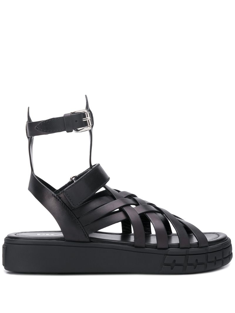 Prada Woven Strappy Sandals In Black