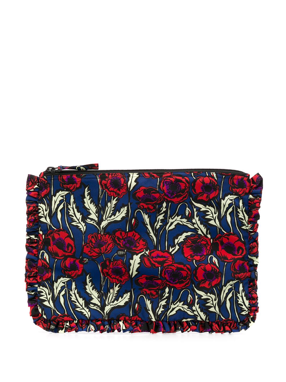 La Doublej Floral-print Ruffled Clutch Bag In Blue