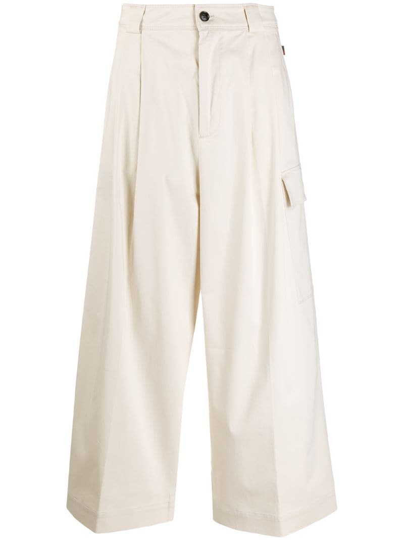 Shop Woolrich Cropped Palazzo Trousers In Neutrals