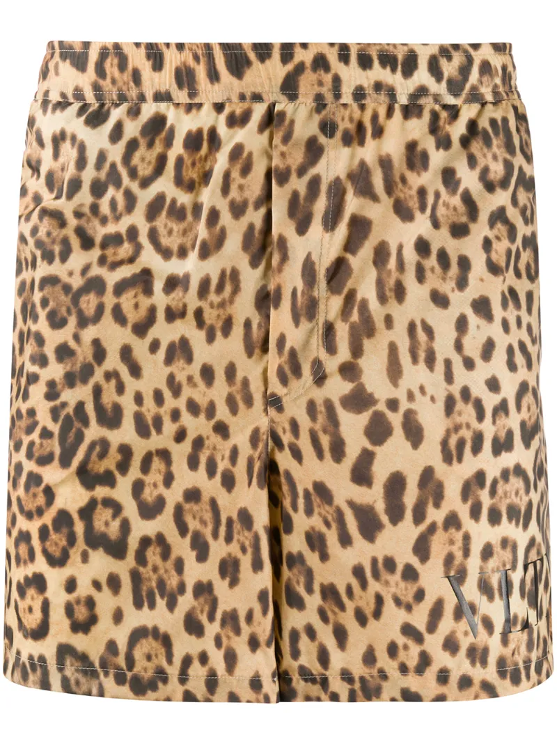 Valentino Leopard Print Swim Shorts In Neutrals