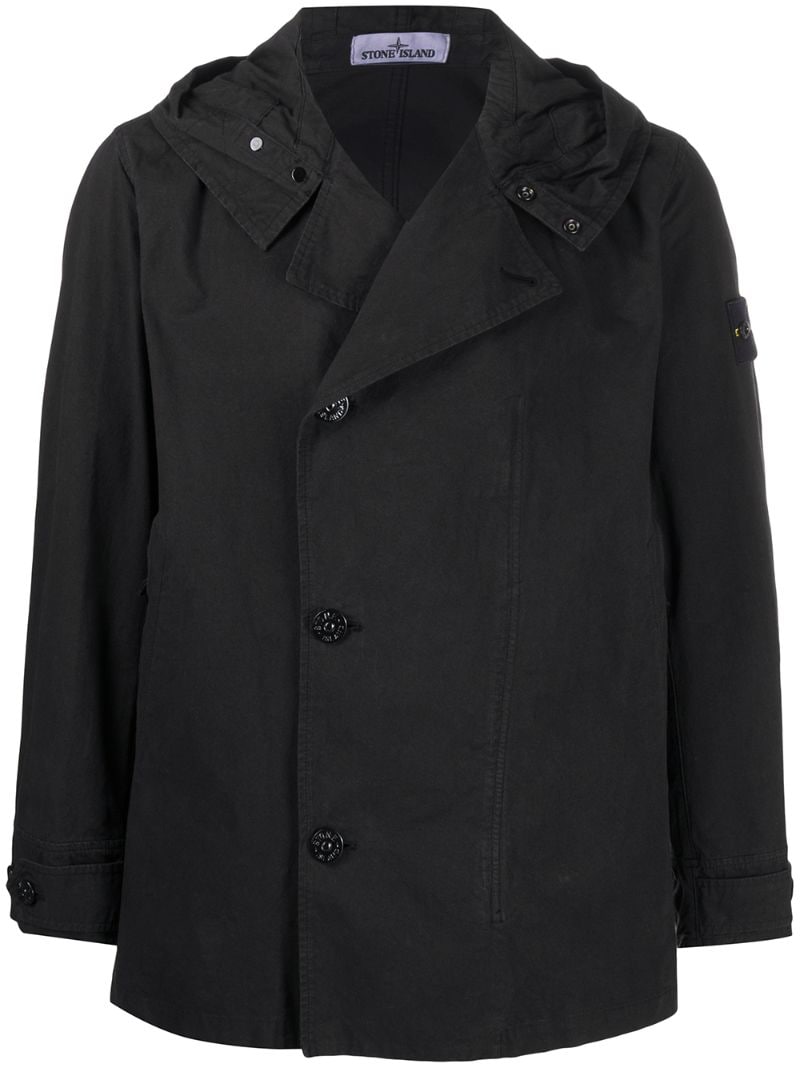 Stone Island Hooded Single Breasted Jacket In Black