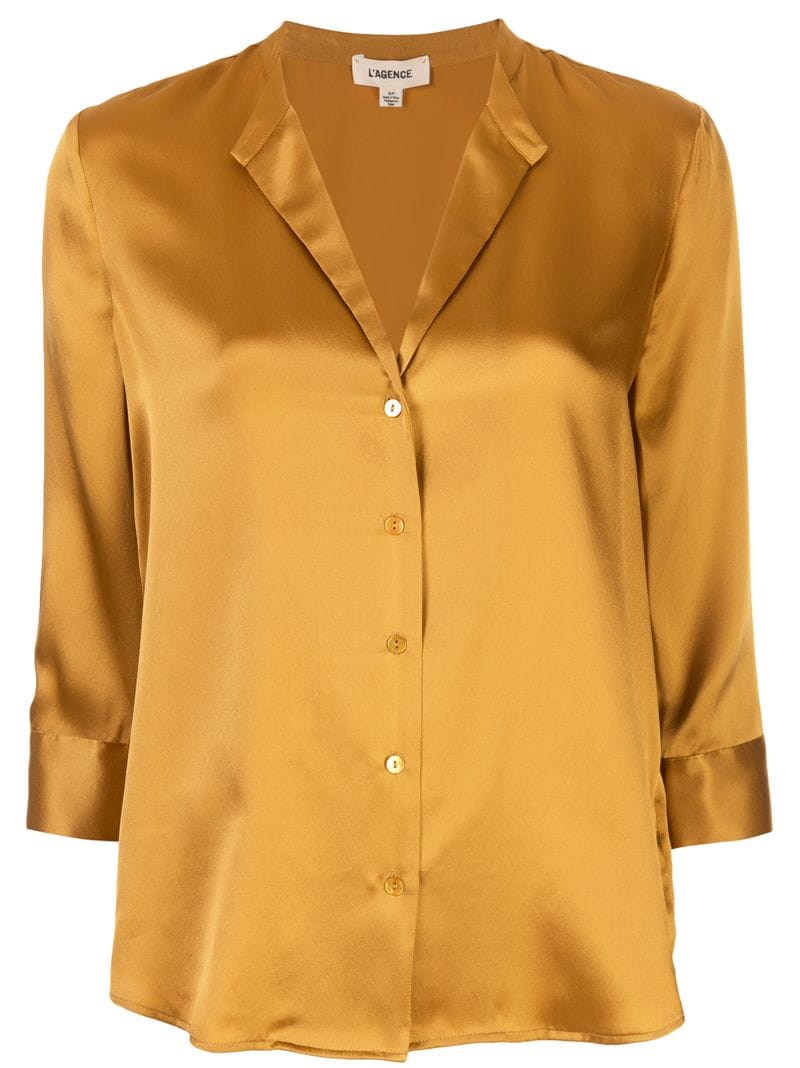 L Agence Cropped Sleeve Silk Blouse In Yellow