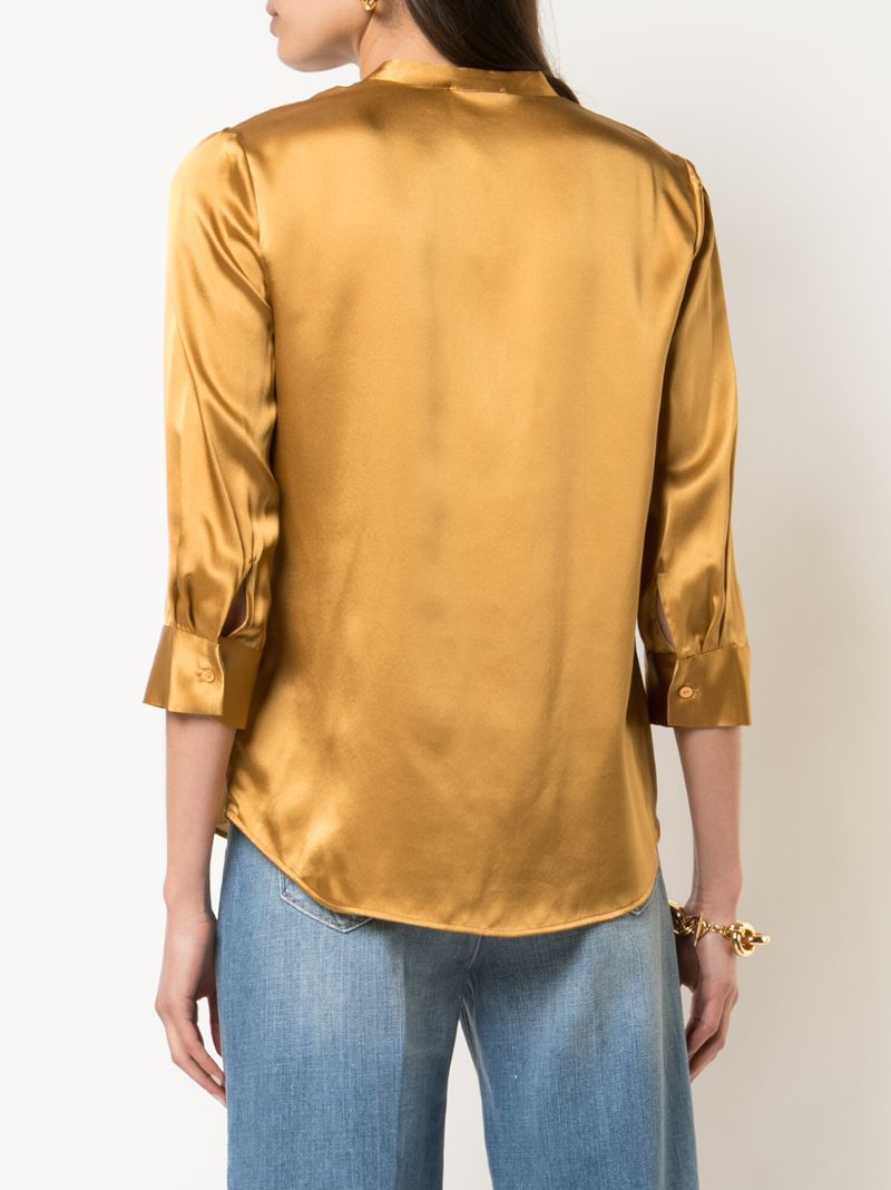 L AGENCE CROPPED SLEEVE SILK BLOUSE 