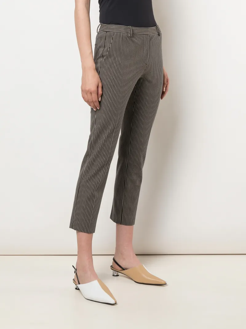 Theory Tailored Striped Print Trousers In Brown