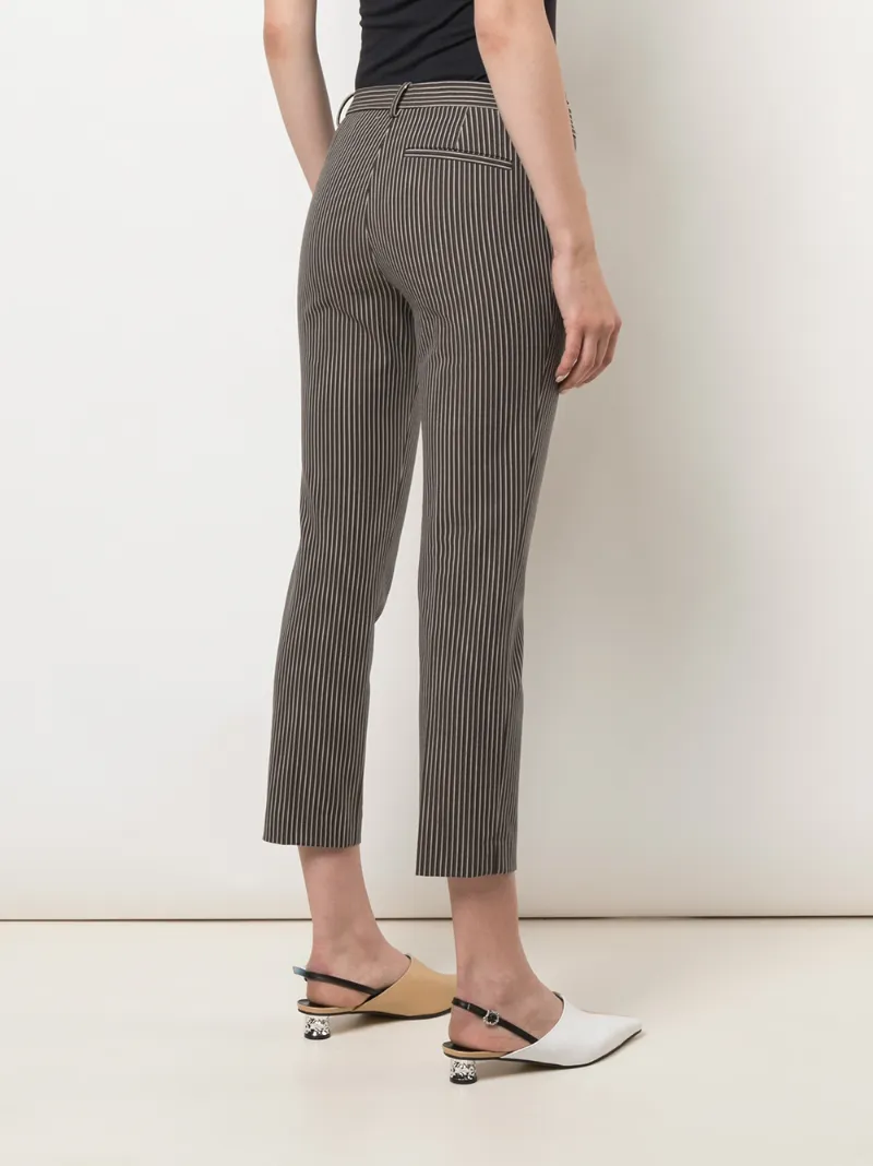 Theory Tailored Striped Print Trousers In Brown