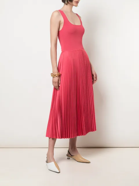 red and pink pleated dress