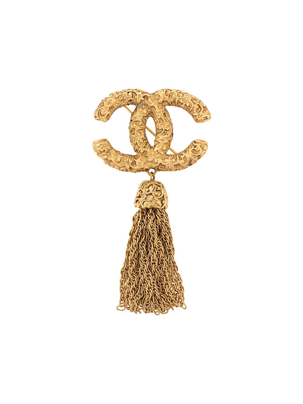 Pre-owned Chanel 1995 Cc Tassel Brooch In Gold