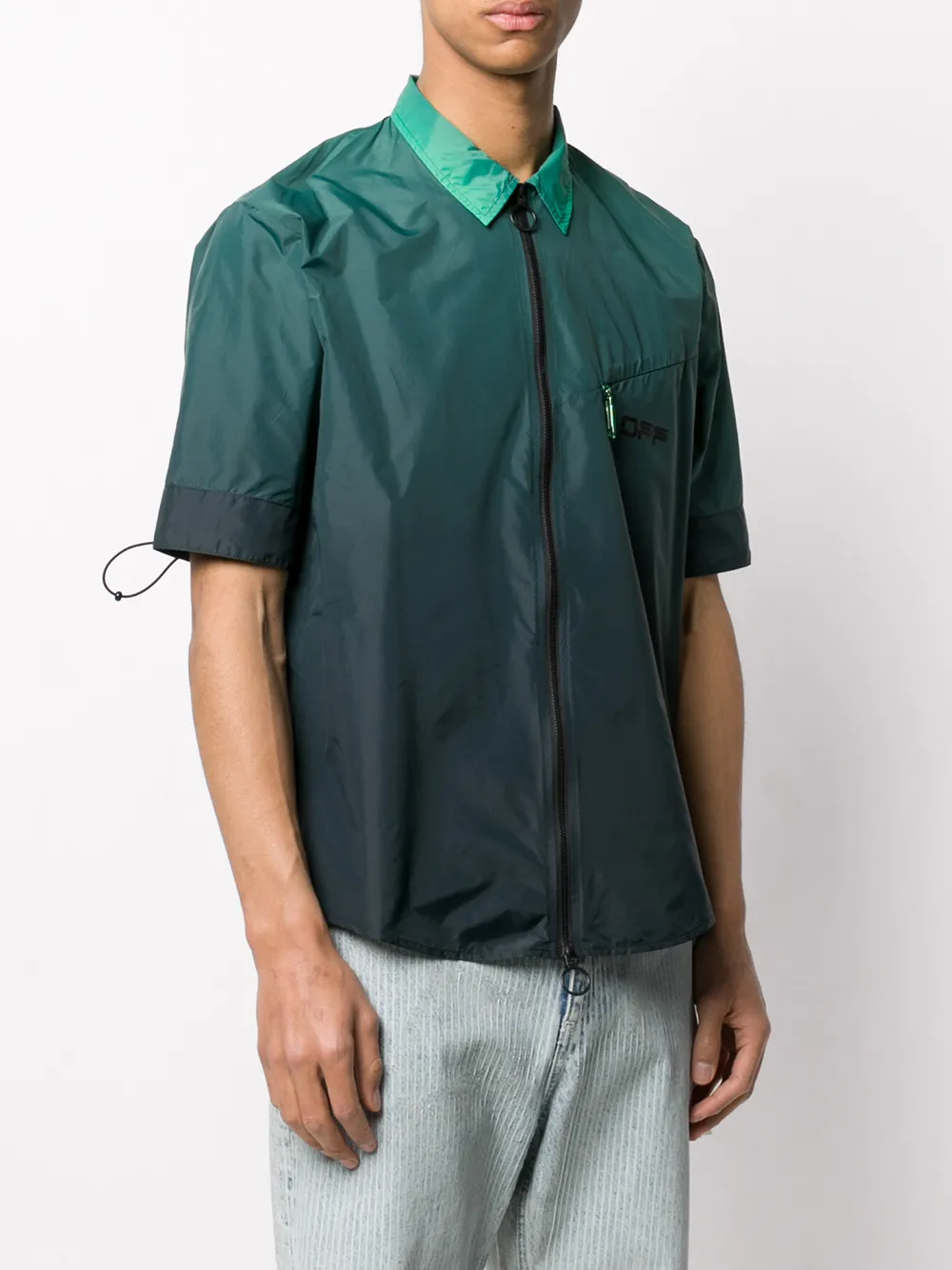  Off-white Drawstring Detailed Zip-up Shirt - Green 