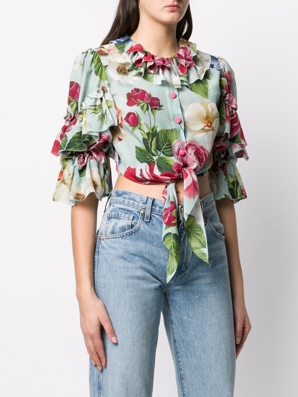 фото Dolce & gabbana укороченная рубашка с цветочным принтом