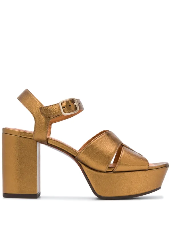 gold chunky heel sandals