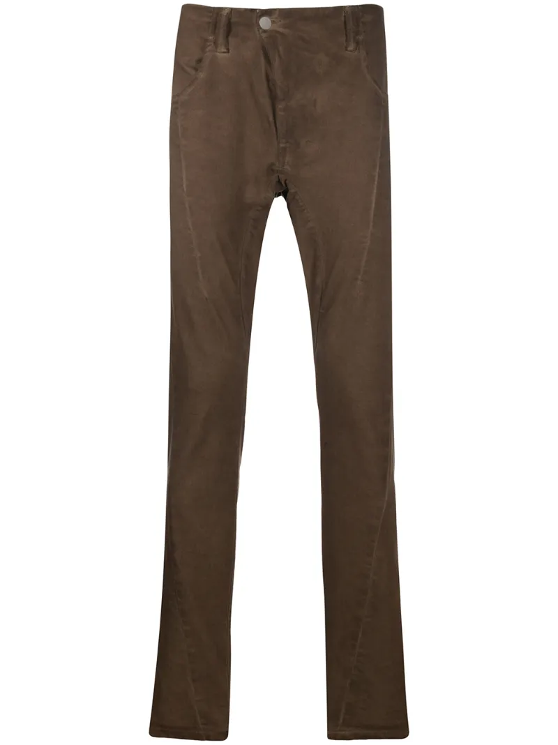 Shop Andrea Ya Aqov Mid Rise Slim Fit Trousers In Brown