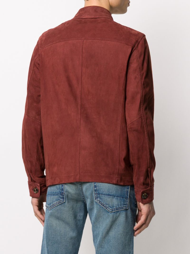 Shop Barba Flap Pocket Leather Shirt In Red