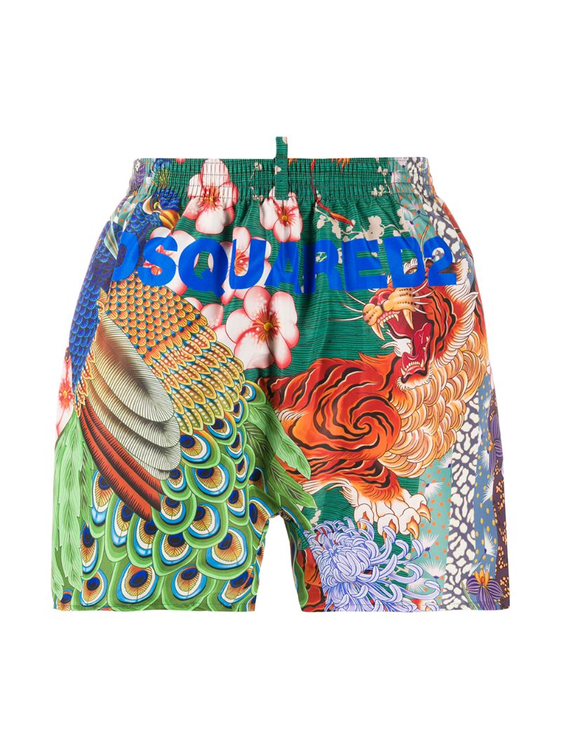 Shop Dsquared2 Printed Swim Shorts In Green