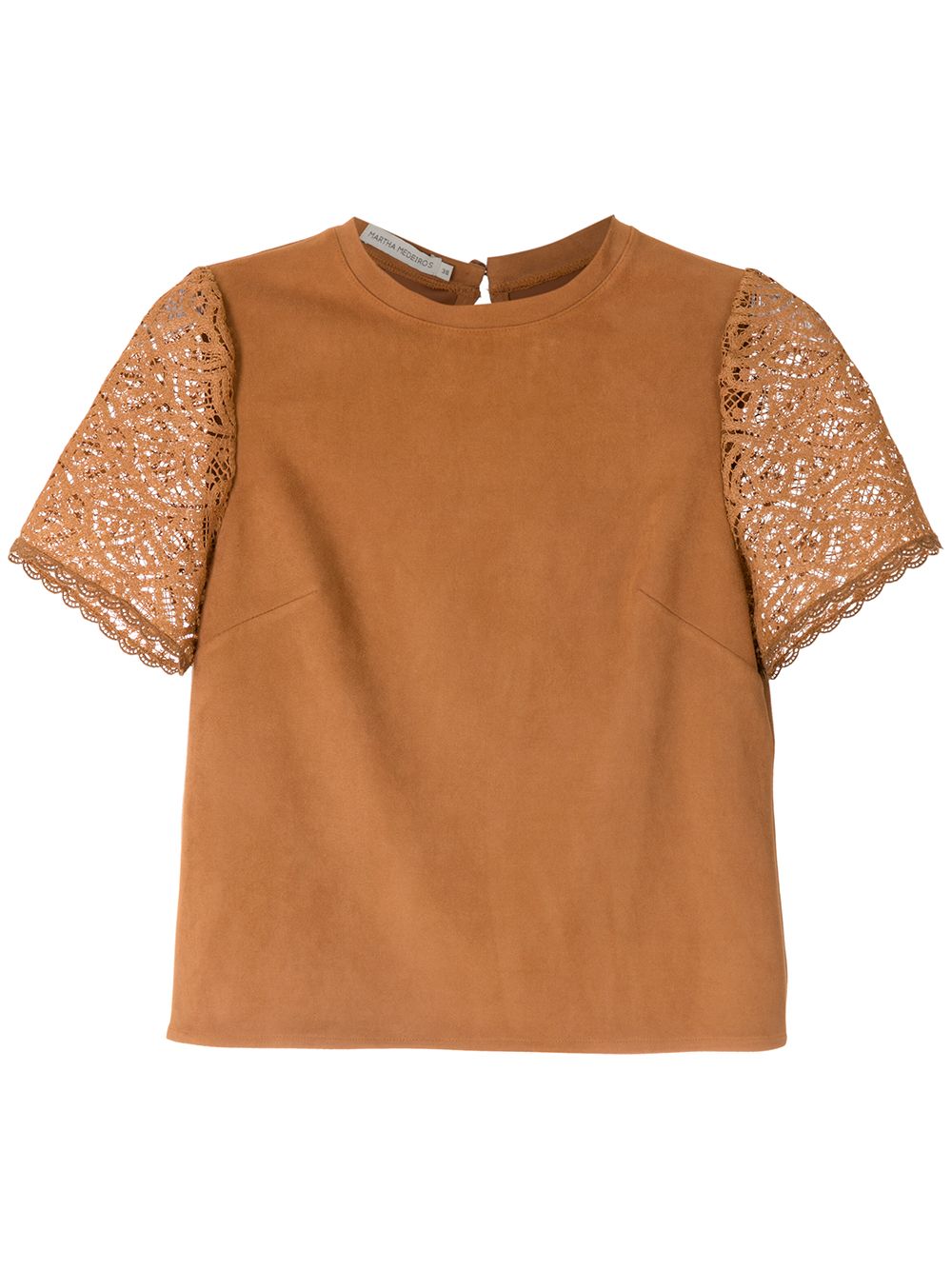 

Martha Medeiros Bárbara lace-sleeve T-shirt - Brown