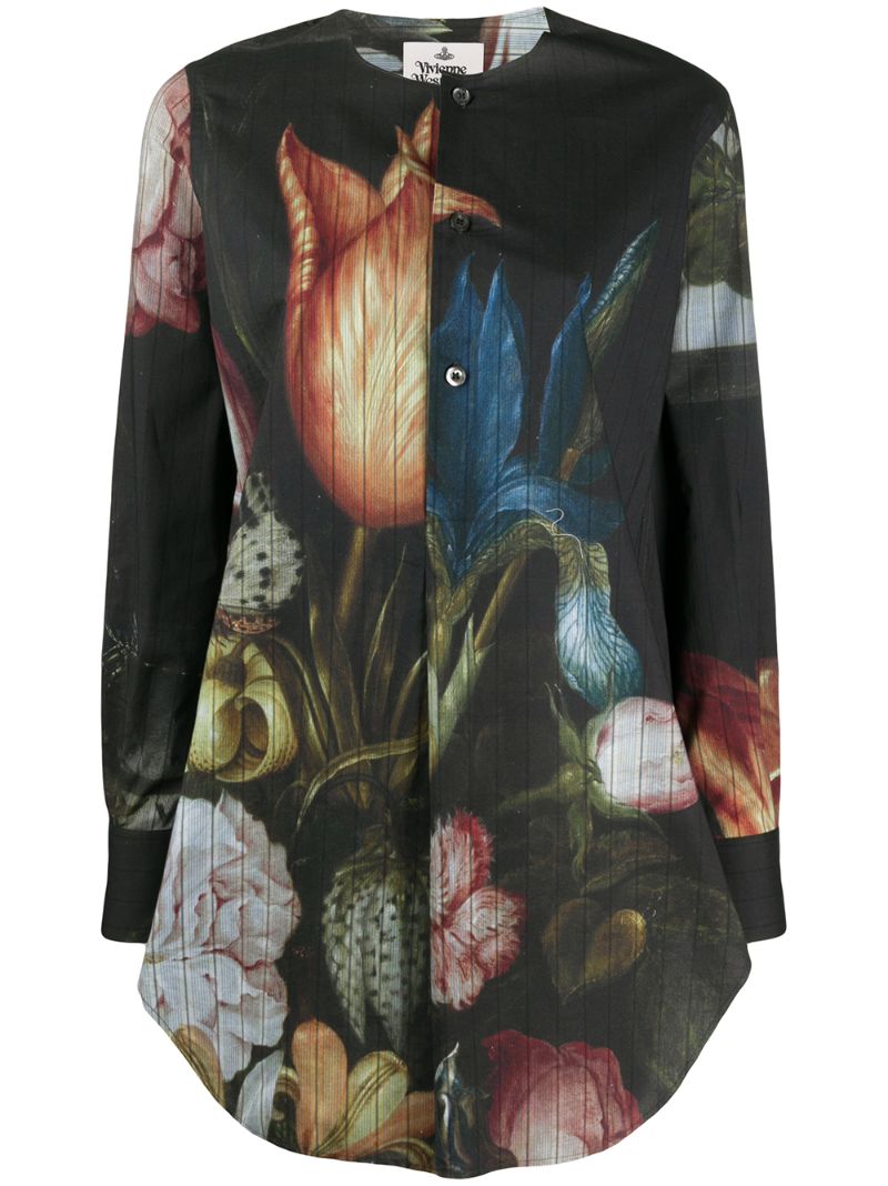 Shop Vivienne Westwood Anglomania Floral-print Collarless Shirt In Black