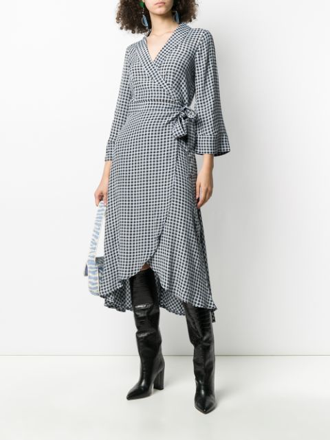 ganni gingham wrap dress