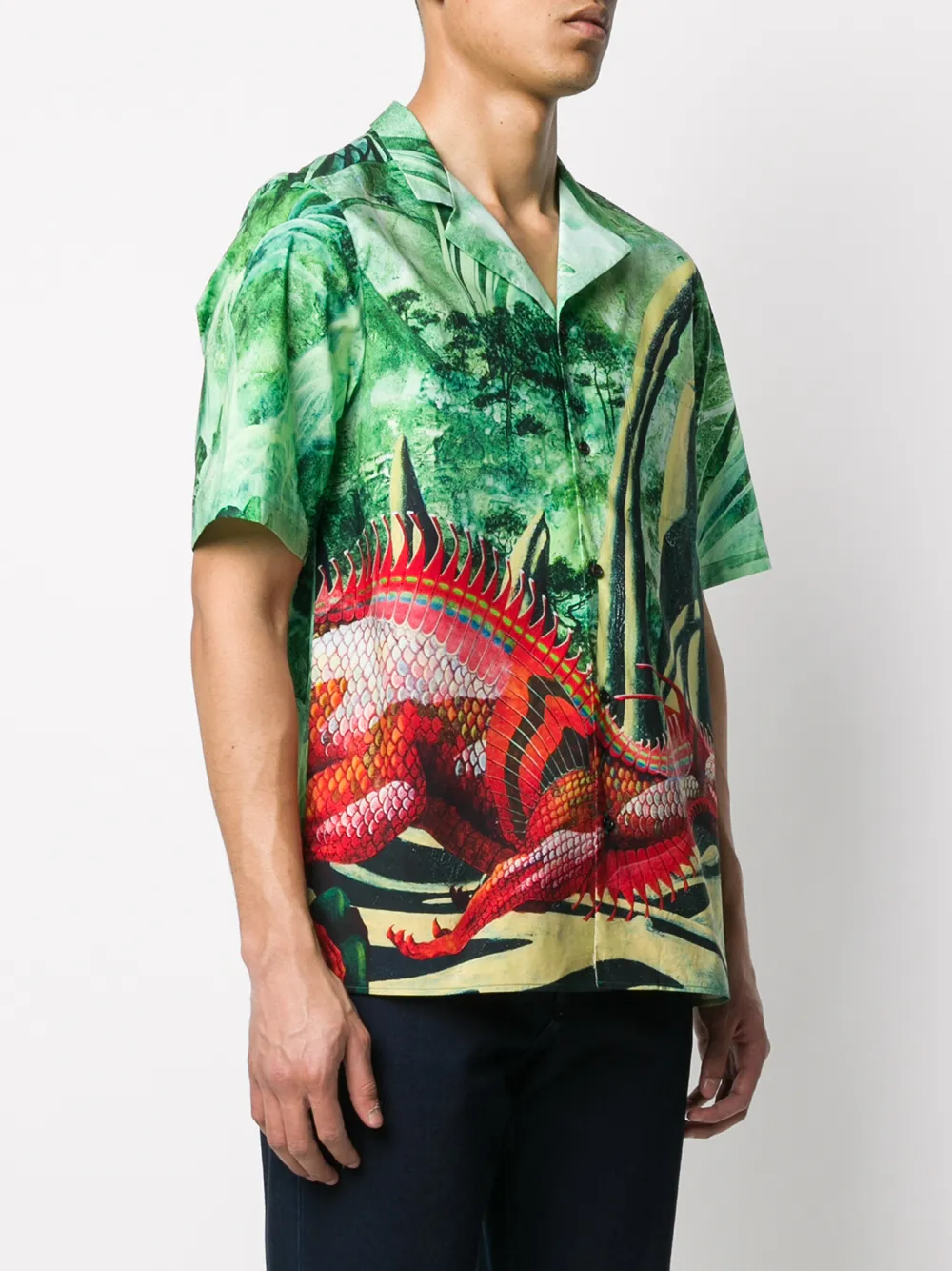 Valentino Dragon Print Short-sleeved Shirt In Green | ModeSens