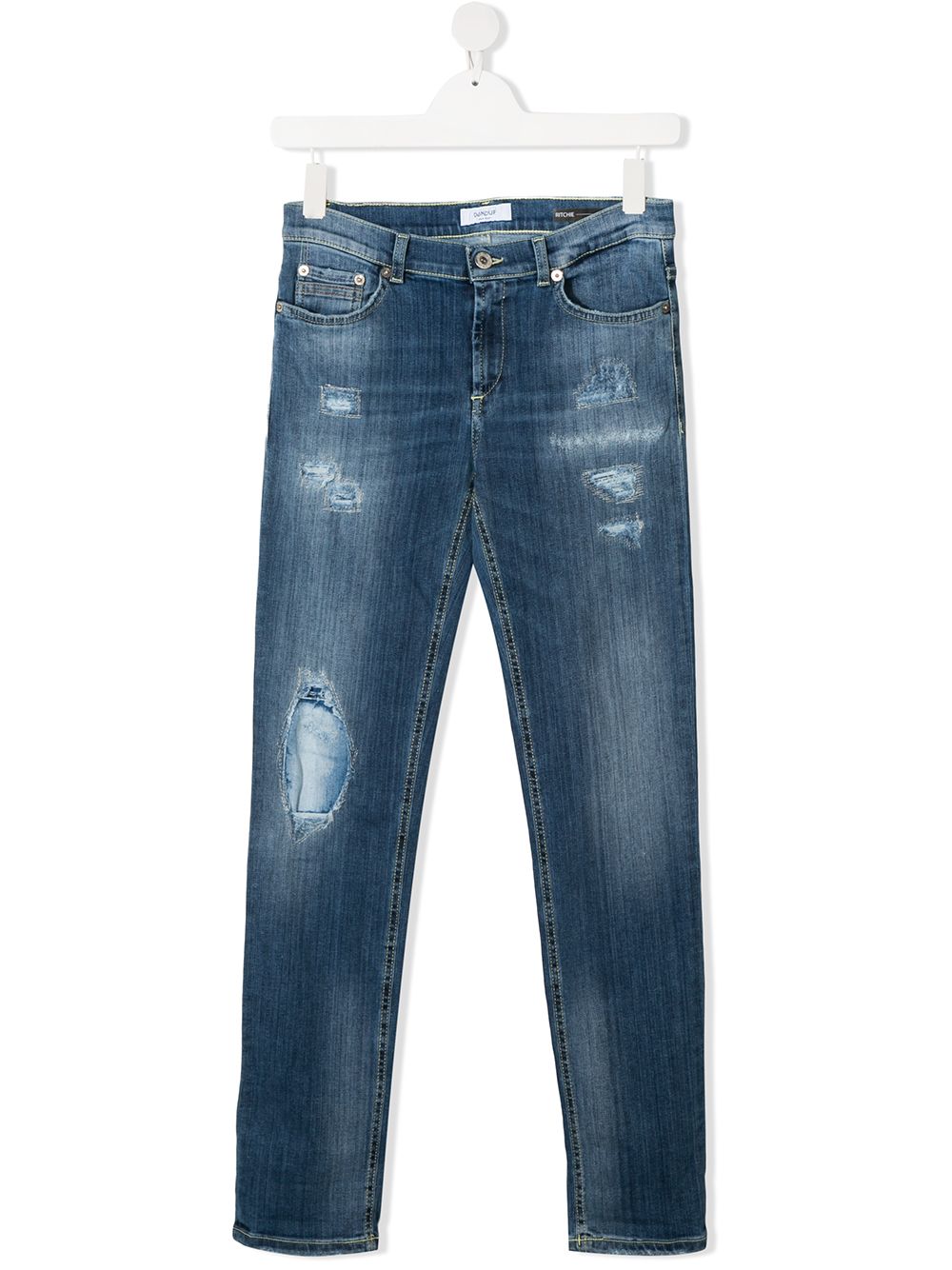 Dondup Teen Distressed Slim-fit Jeans In Blue