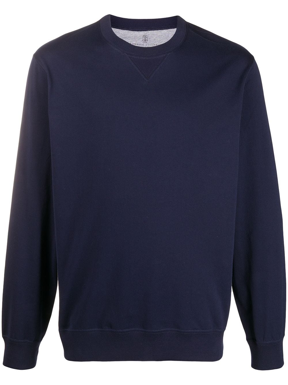 Brunello Cucinelli Crew Neck Ribbed Detail Sweatshirt In Blue