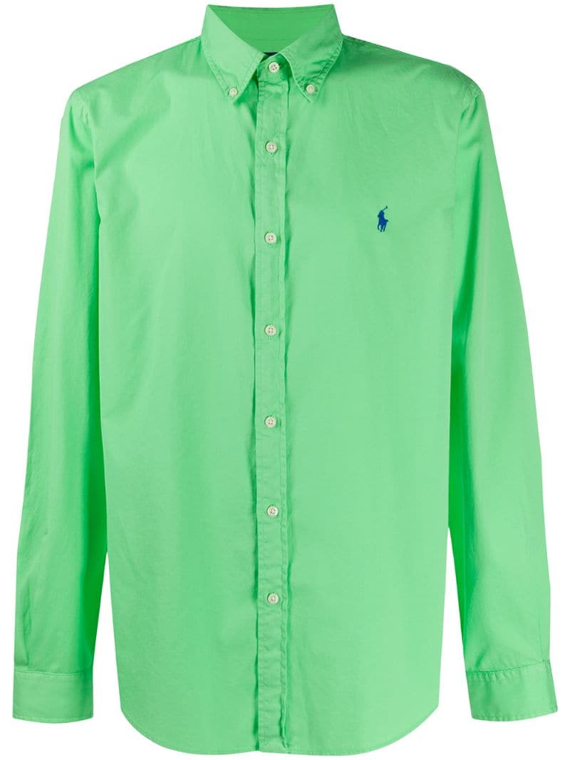 Shop Polo Ralph Lauren Logo Embroidered Button Down Shirt In Green