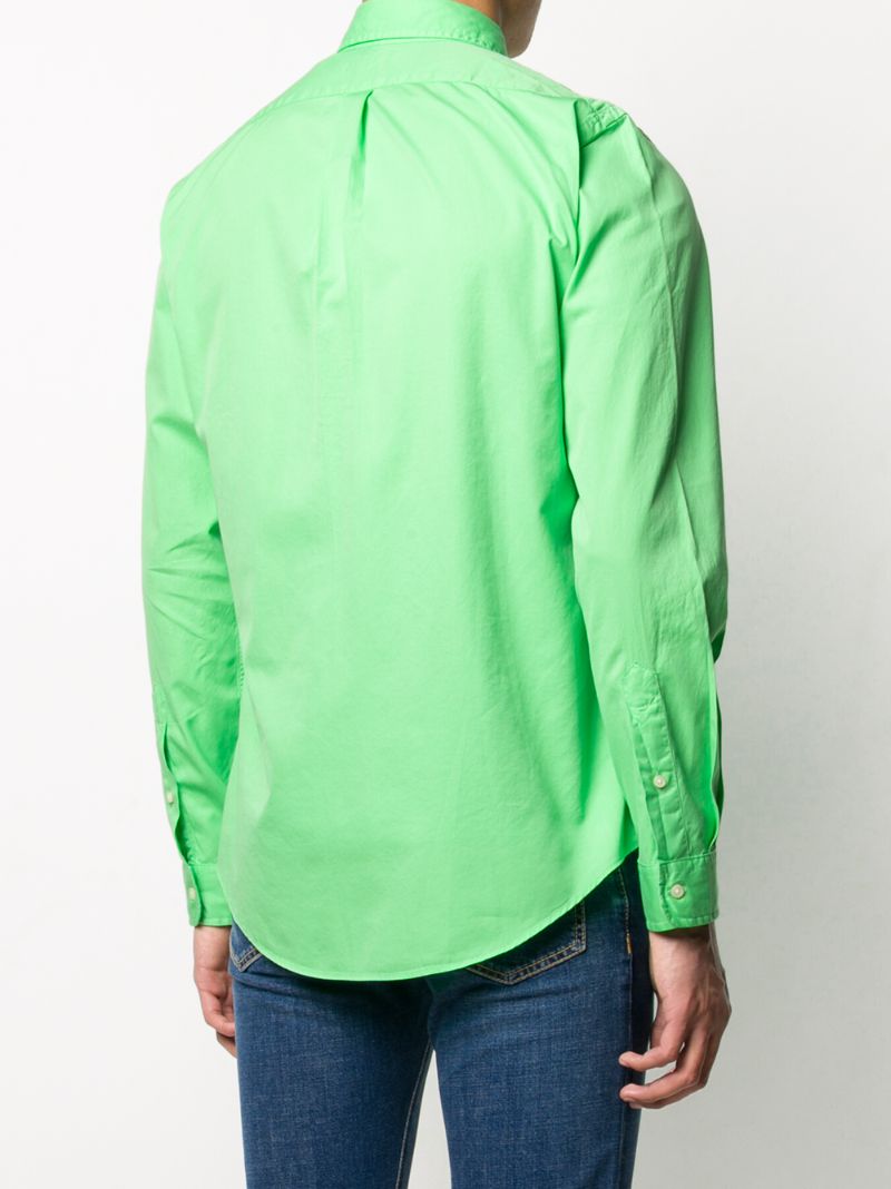 Shop Polo Ralph Lauren Logo Embroidered Button Down Shirt In Green