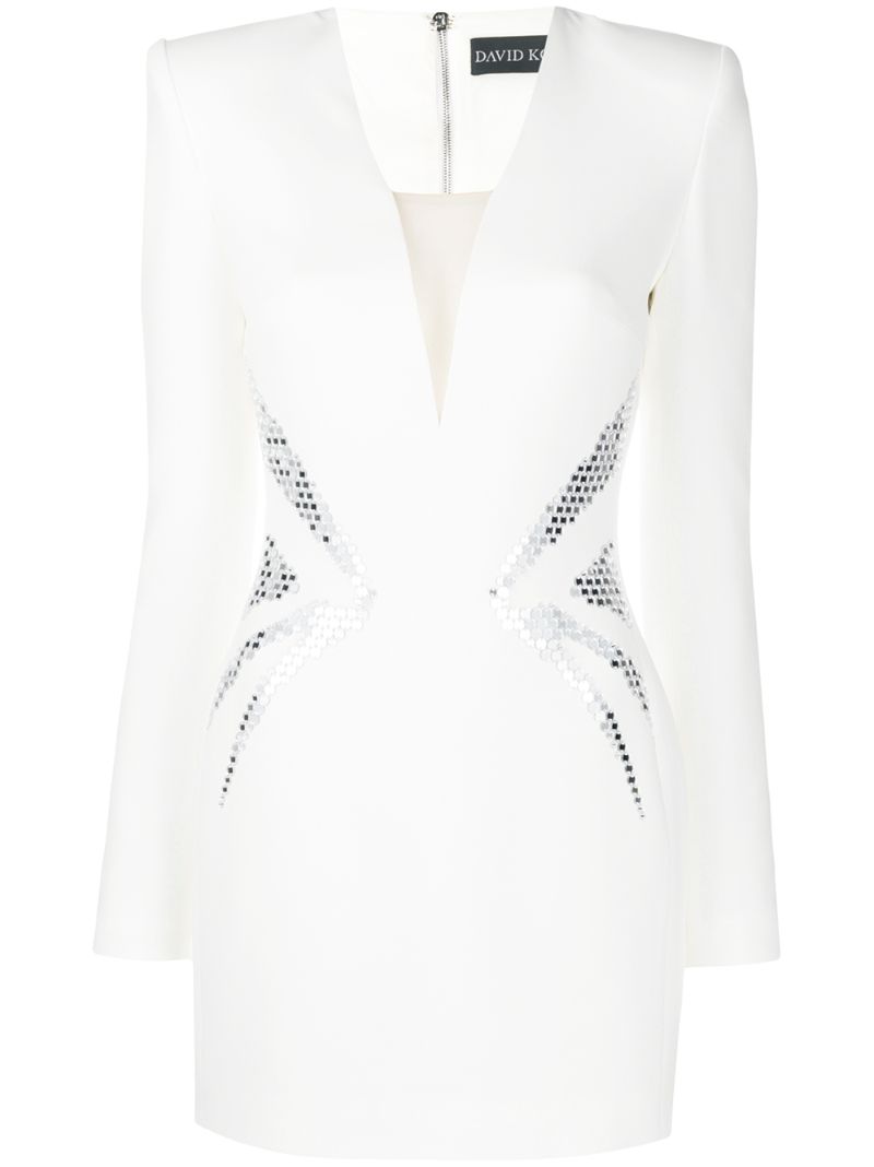 David Koma Metal-embellished Plunging-neck Dres In Neutrals