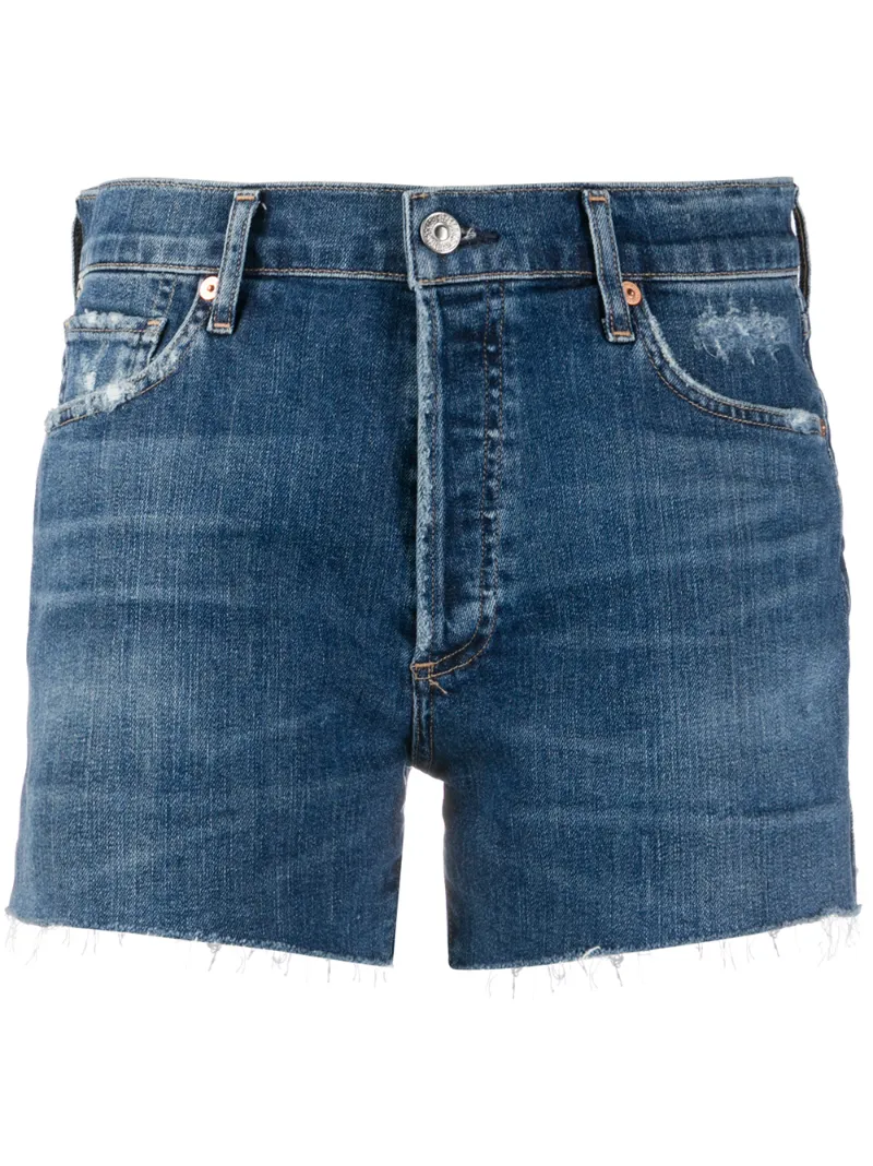 Citizen Of Humanity Frayed-hem Denim Shorts In Blue