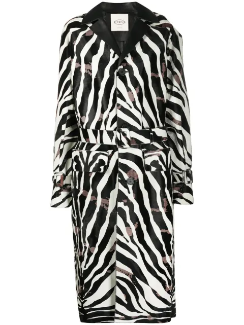 Tod's zebra print calf hair trench coat