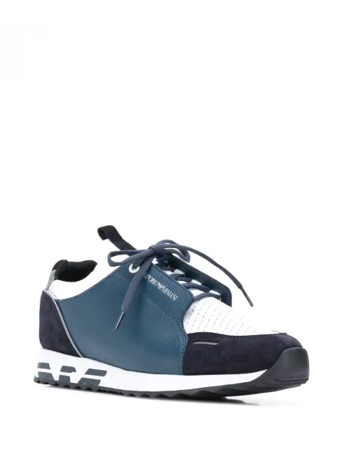 emporio armani leather sneakers with knit inserts