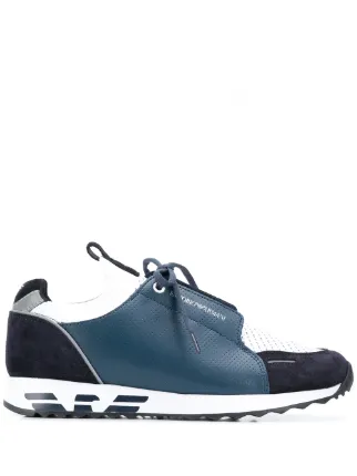 emporio armani leather sneakers with knit inserts