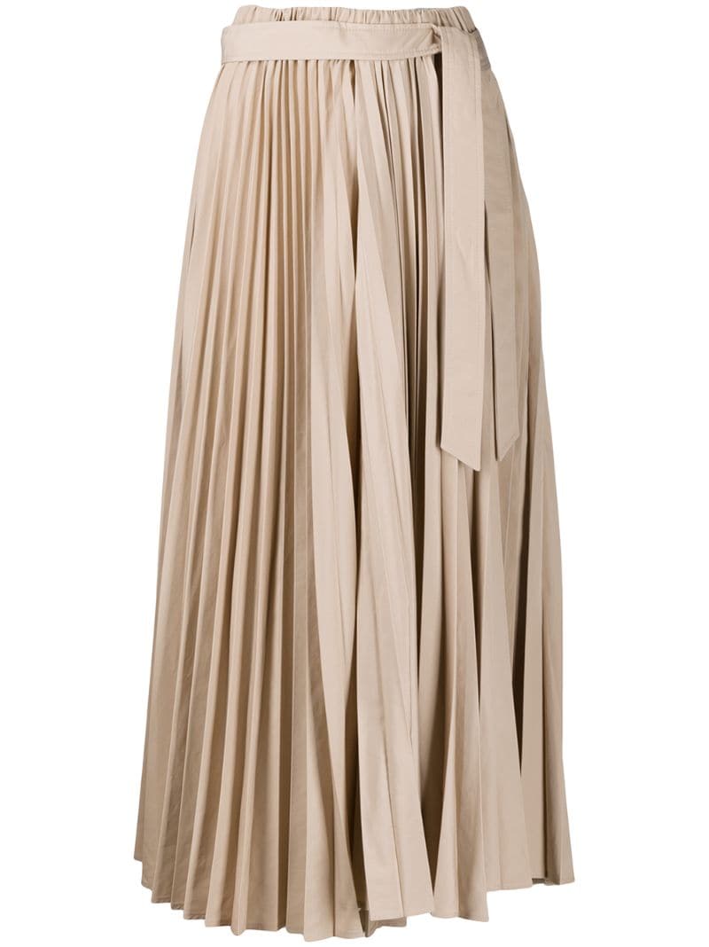 Brunello Cucinelli Pleated Tie-waist Midi Skirt In Skin