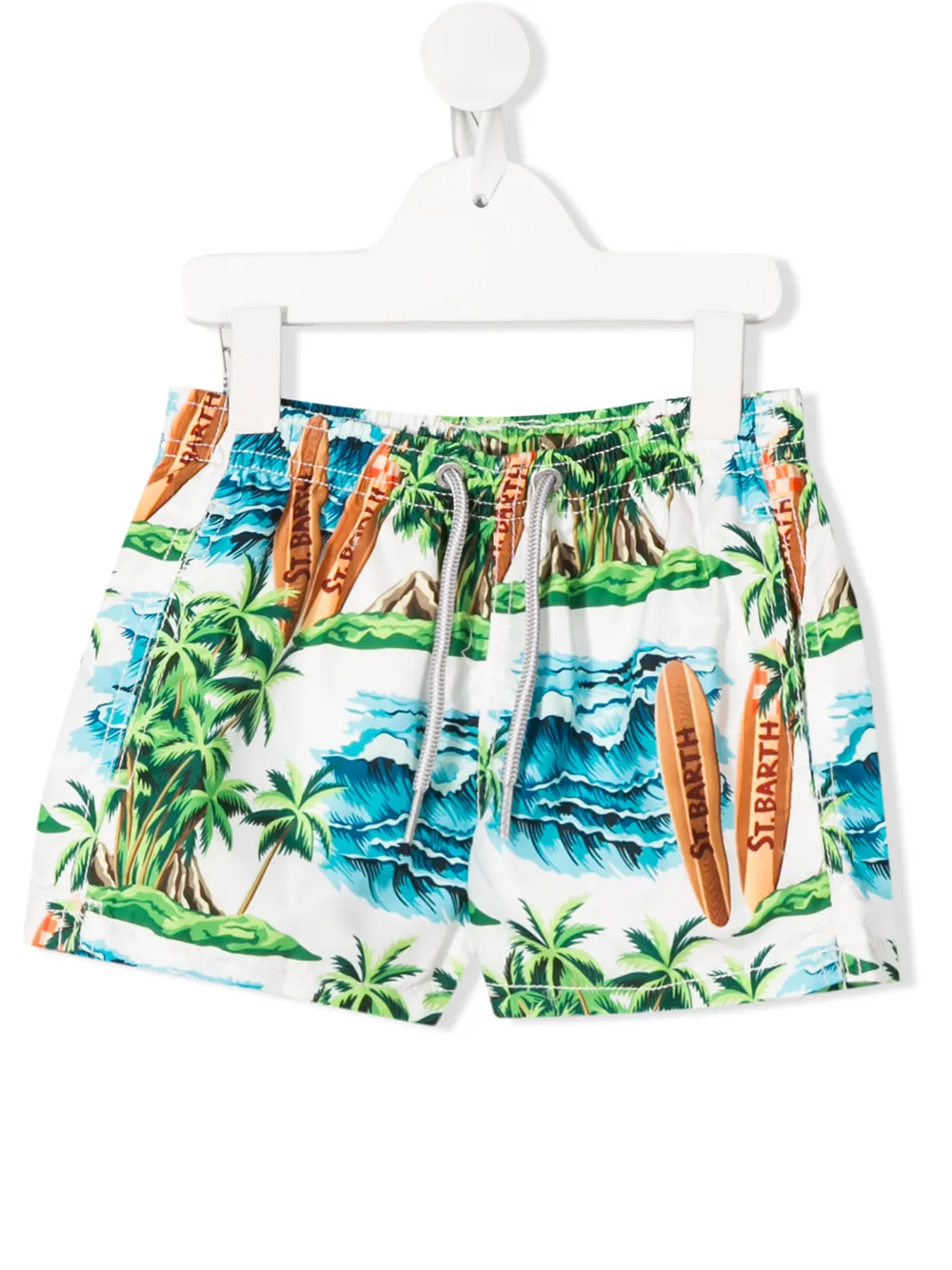 Mc2 Saint Barth Kids' Palm Tree Print Swim Shorts In White