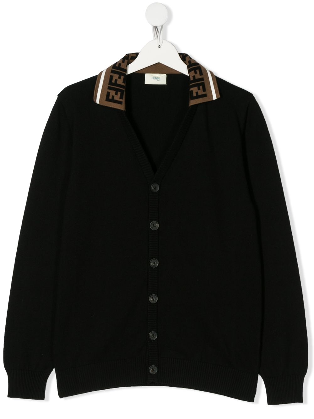 Fendi Teen Ff Logo-collar Cardigan In Black