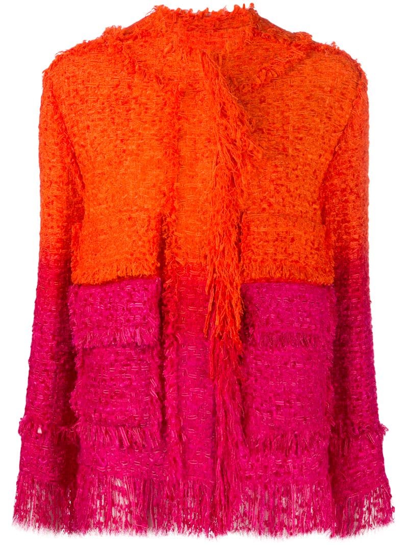 Msgm Colour Block Tweed Jacket In Orange