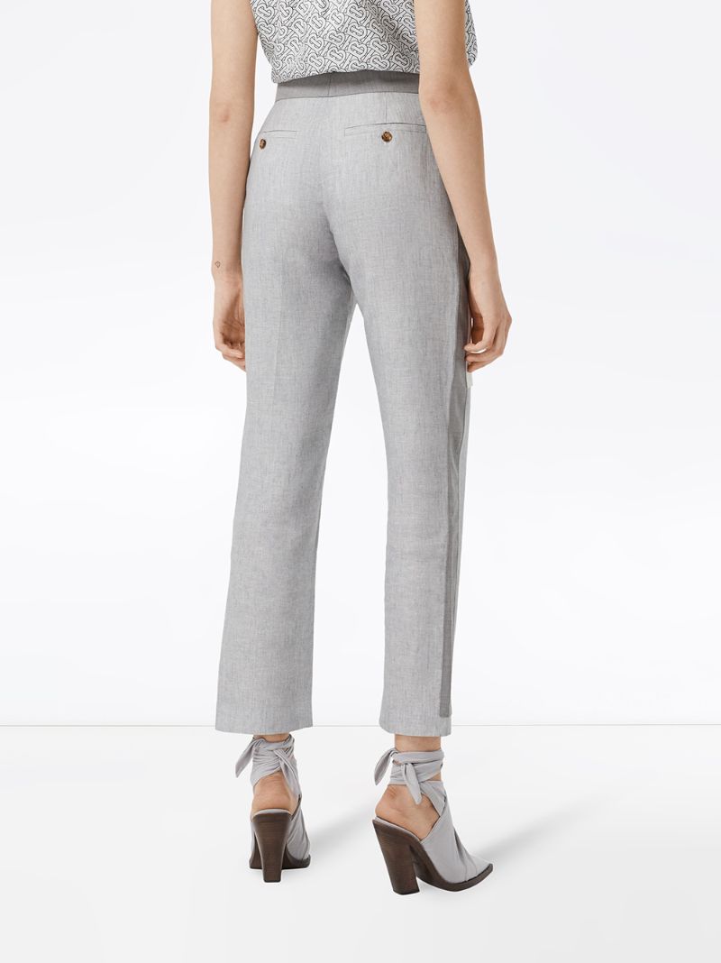 Shop Burberry Contrast Stripe Tailored Trousers In Grey