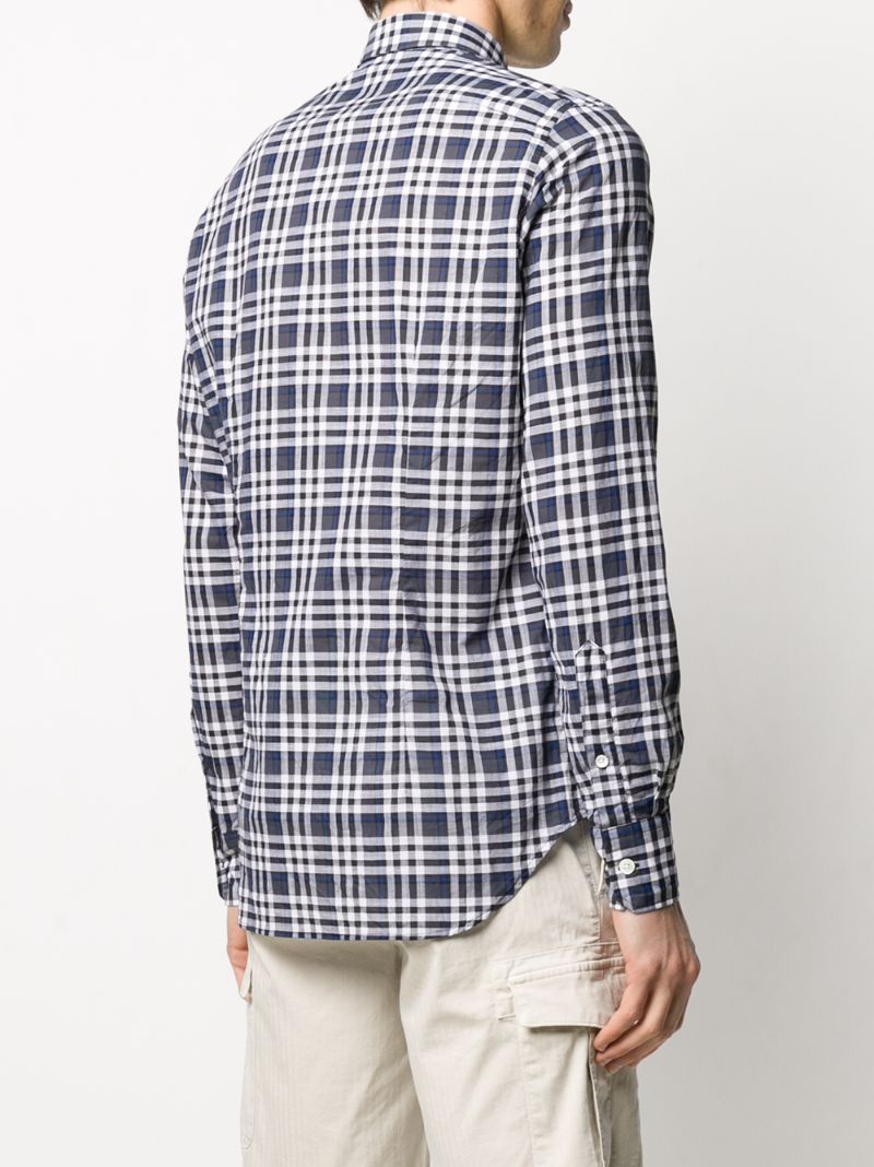 Shop Eleventy Check Long-sleeve Shirt In Blue