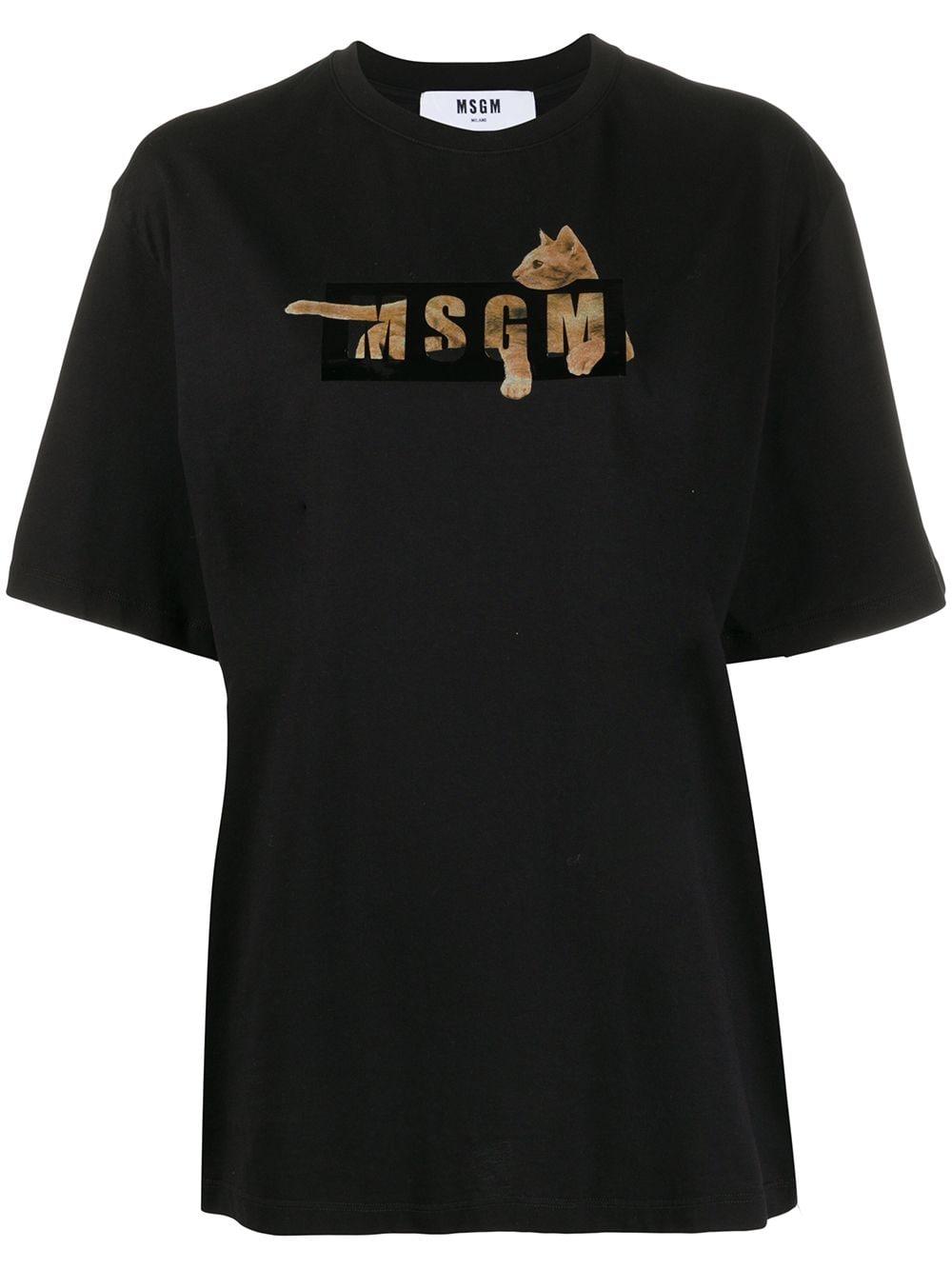 Msgm Cat Logo-print T-shirt In Black