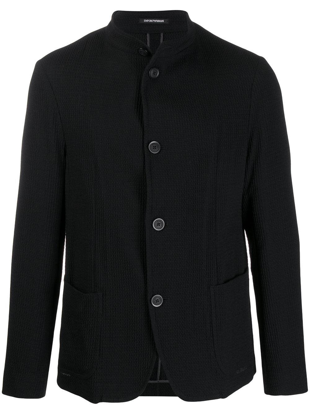 Emporio Armani Band-collar Waffle-weave Jacket In Black