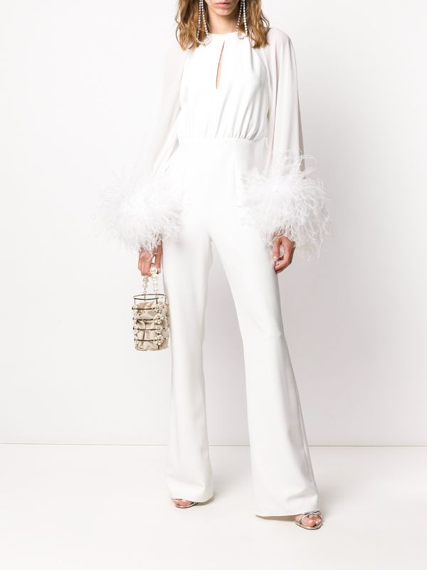 white feather jumpsuit