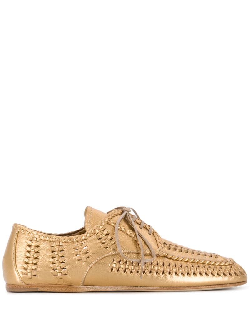 Prada Woven Lace-up Shoes In Gold