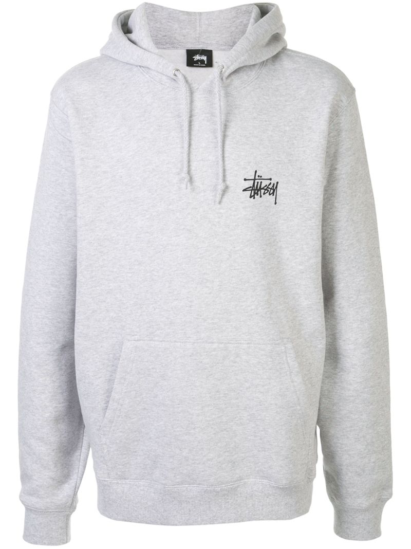 Shop Stussy Logo Printed Hoodie In Grey