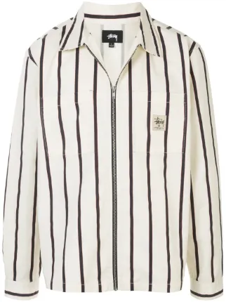 Shop white Stussy striped shirt jacket 