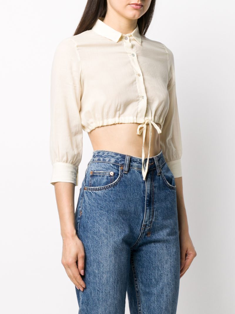 Shop L'autre Chose Drawstring-hem Cropped Shirt In Neutrals