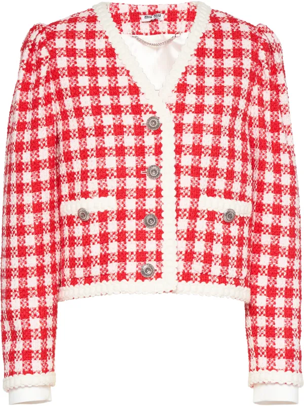 nike gingham check track jacket in red