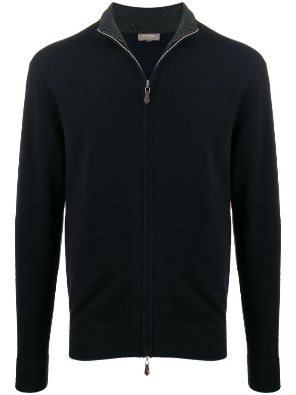 blue zip up cardigan