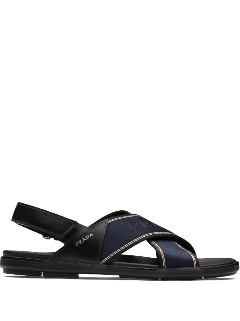 Prada Brushed Crossover Strap Sandals 