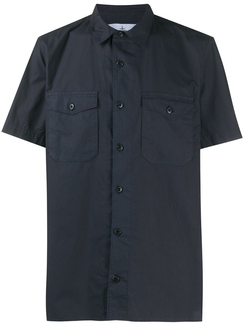 Stone Island Poplin Shirt In Blue