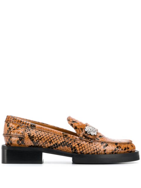 ganni snakeskin loafers