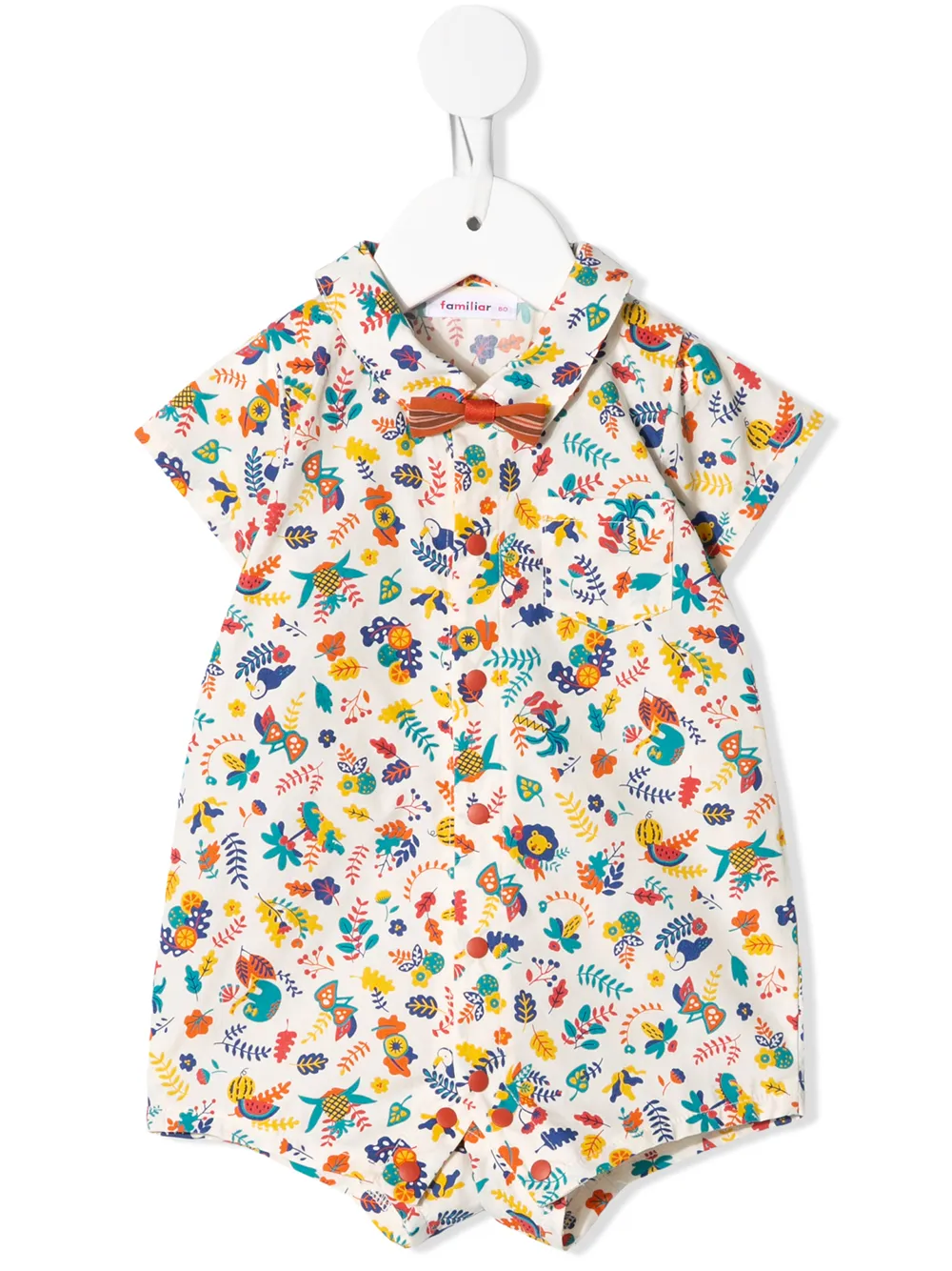

Familiar romper con moño y varios estampados - Blanco
